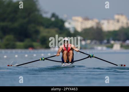 Zagreb, Kroatien. 05. Mai 2023. ZAGREB, KROATIEN - MAI 05: David Sain von Kroatien tritt am 5. Mai 2023 beim World Ruwing Cup 2023 Single Sculls Heat 3 für Männer in Zagreb, Kroatien, an. Foto: Igor Kralj/PIXSELL Kredit: Pixsell/Alamy Live News Stockfoto