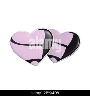 Eine 3D-Darstellung weißer und rosafarbener herzförmiger Schokolade, isoliert auf weißem Hintergrund Stockfoto
