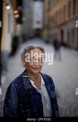 Der indische Schriftsteller Arundhati Roy wurde am 23. März 2023 in Stockholm, Schweden, fotografiert. Foto: Roger Turesson / DN / TT / Code 3518 Stockfoto