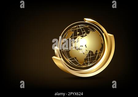 Abstrakter goldener Planet Erde. Weltkarte. Raumansicht. Flaches Polyesterdesign. Geometrischer Hintergrund. Stock Vektor