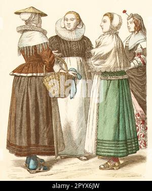 Holländische Frauen in modernem Kleid, von links. Schiffsfrau, Bürgerin und Holländerin in den Traufen. [Maschinelle Übersetzung] Stockfoto