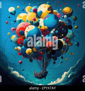 Airborne Adventure Ship segelt in Luftballonen Stockfoto