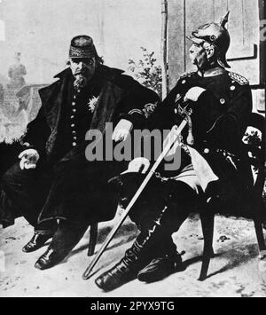 Foto: 03.09.1870 der französische Kaiser Napoleon III. Nach der Niederlage von Sedan im Gespräch mit dem deutschen Kanzler Otto von Bismarck. [Maschinelle Übersetzung] Stockfoto