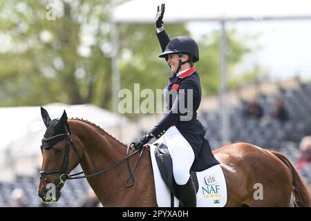 Badminton Estate, Gloucestershire, Großbritannien. 5. Mai 2023. 2023 Badminton Horse Trials Day 2; Gemma Stevens von Großbritannien reitet Jalapeno während des Dressurtests am 2. Tag Guthaben: Action Plus Sports/Alamy Live News Stockfoto