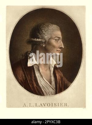 Antoine Laurent de Lavoisier (1743-1794), französischer Chemiker. Lavoisier gründete eine moderne Chemie durch seine Elementaranalysen. Anonyme Lithographie. Foto: Heliogravure, Corpus Imaginum, Hanfstaengl Collection. [Maschinelle Übersetzung] Stockfoto