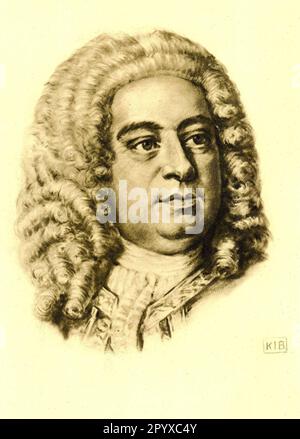 George Frideric Handel (1685-1759), deutscher Komponist. Zeichnung von K. J. Boehringer. Foto: Heliogravure, Corpus Imaginum, Hanfstaengl Collection. [Maschinelle Übersetzung] Stockfoto