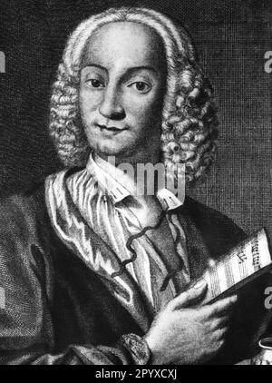 Antonio Vivaldi (1680-1743), italienischer Komponist, Gravur von Francois Morellon La Cave. [Maschinelle Übersetzung] Stockfoto