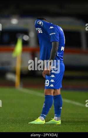 Empoli, Italien. 04. Mai 2023, Francesco Caputo (Empoli) beim italienischen Spiel der „Serie A“ zwischen Empoli 3-1 Bologna im Carlo Castellani Stadium am 04. Mai 2023 in Empoli, Italien. Kredit: Maurizio Borsari/AFLO/Alamy Live News Stockfoto