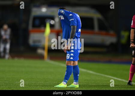 Empoli, Italien. 04. Mai 2023, Francesco Caputo (Empoli) beim italienischen Spiel der „Serie A“ zwischen Empoli 3-1 Bologna im Carlo Castellani Stadium am 04. Mai 2023 in Empoli, Italien. Kredit: Maurizio Borsari/AFLO/Alamy Live News Stockfoto
