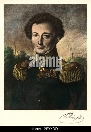 Carl von Clausewitz (1780-1831), preußischer General- und Militärtheoretiker. Nach 1808 gehörte er dem Kreis der preußischen Armeereformer Scharnhorst und Gneisenau an. Mit seiner Arbeit Vom Krieg (über den Krieg) wurde er zum Gründer der modernen Kriegstheorie. Malerei nach zeitgenössischer Lithographie. Foto: Heliogravure, Corpus Imaginum, Hanfstaengl Collection. [Maschinelle Übersetzung] Stockfoto