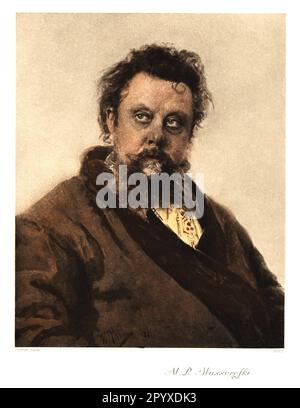 Bescheidener Peterovich Mussorgsky (1839-1881), russischer Komponist. Malerei von Ilja Jefimowitsch Repin. Foto: Heliogravure, Corpus Imaginum, Hanfstaengl Collection. [Maschinelle Übersetzung] Stockfoto