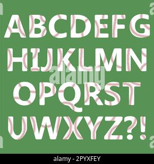 Baseball-Sportalphabet isoliert auf grünem Hintergrund. Stockfoto