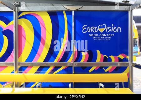 Liverpool bereitet sich auf den Eurovision Song Contest am 13. Mai vor, den es zusammen mit der Ukraine, dem Gewinner des letzten Jahres, veranstaltet, der jedoch aufgrund der aktuellen russischen Invasion nicht ausgerichtet werden kann, NW England, Großbritannien Stockfoto