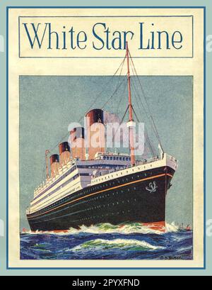 Vintage White Star Line Poster aus den 1900er Jahren mit dem Schwesterschiff der RMS Titanic, der RMS Olympic. Fast identische Ozeanliner in jeder Hinsicht. Künstler M B Schwarz Stockfoto