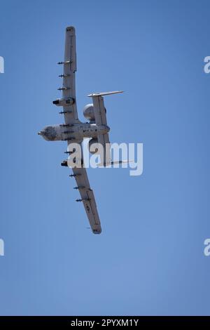 Der Grund eines A-10 Warthog in der Luft bei der 2023 Thunder and Lightning Over Arizona Airshow in Tucson, Arizona. Stockfoto