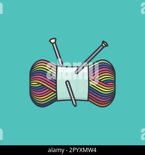 Bündel regenbogenfarbenes Wollgarn und Stricknadeln Vektordarstellung für Strick in Public Day am 10. Juni Stock Vektor