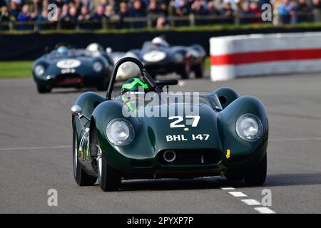 Martin Stretton, Lister-Jaguar Knobbly, Salvadori Cup, ein 20-minütiges Einzelfahrer-Rennen für Sportwagenfahrzeuge, das zwischen 1955 und 1960 Uhr antrat, gut Stockfoto