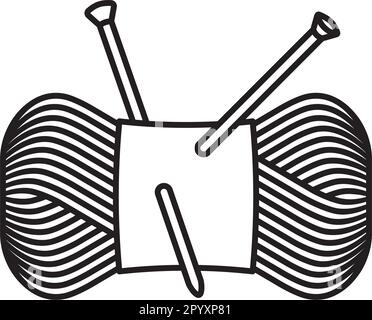 Bündel Wollgarn und Stricknadeln Vektorliniensymbol für Strick in Public Day am 10. Juni Stock Vektor