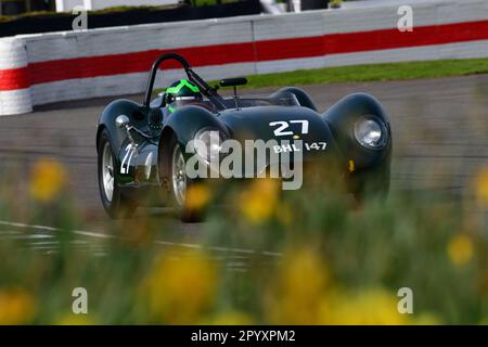 Martin Stretton, Lister-Jaguar Knobbly, Salvadori Cup, ein 20-minütiges Einzelfahrer-Rennen für Sportwagenfahrzeuge, das zwischen 1955 und 1960 Uhr antrat, gut Stockfoto