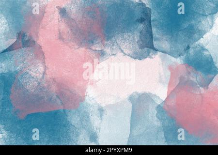 Abstrakte Textur in blauen und rosa Aquarellen mit weichen Pinselstrichen, perfekt für Hintergründe und Design. Stockfoto