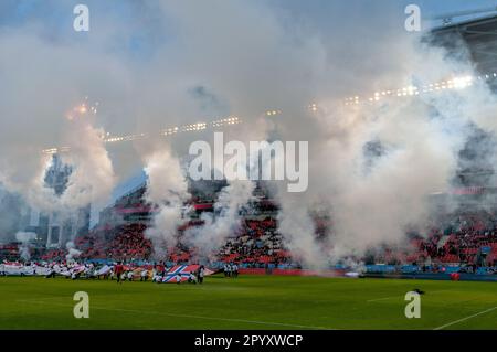 Toronto, ONTARIO, Kanada - 29. April: Feuerwerk im BMO Field Berore, das reguläre MLS-Saisonspiel 2023 zwischen dem Toronto FC (Kanada) und dem New York City FC (USA) Stockfoto