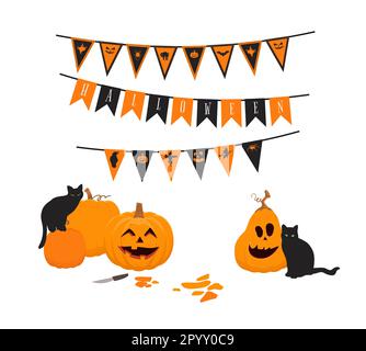 Halloween-Party. Fröhliche Pumps mit schwarzen Katzen Stock Vektor