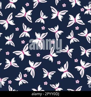 Nahtloses Frühlingsmuster mit Schmetterlingen und Blumen. Stock Vektor