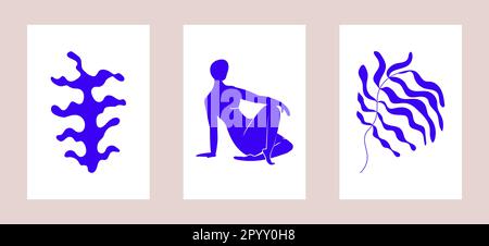 Inspirierte Matisse abstrakte Figuren Vektor. Poster mit floraler Matisse Collage in modernem, minimalistischem Stil. Stock Vektor