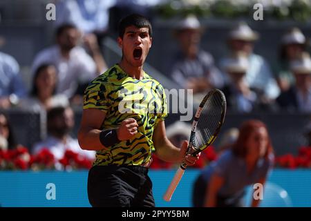 Madrid, Espagne. 05. Mai 2023. Carlos Alcaraz bei den Mutua Madrid Open 2023, Masters 1000 Tennis Turnier am 5. Mai 2023 auf der Caja Magica in Madrid, Spanien - Photo Antoine Couvercelle/DPPI Credit: DPPI Media/Alamy Live News Stockfoto