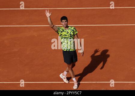 Madrid, Espagne. 05. Mai 2023. Carlos Alcaraz bei den Mutua Madrid Open 2023, Masters 1000 Tennis Turnier am 5. Mai 2023 auf der Caja Magica in Madrid, Spanien - Photo Antoine Couvercelle/DPPI Credit: DPPI Media/Alamy Live News Stockfoto