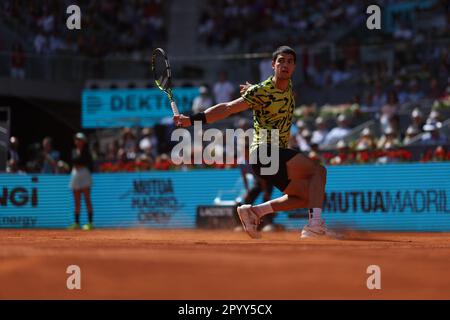 Madrid, Espagne. 05. Mai 2023. Carlos Alcaraz bei den Mutua Madrid Open 2023, Masters 1000 Tennis Turnier am 5. Mai 2023 auf der Caja Magica in Madrid, Spanien - Photo Antoine Couvercelle/DPPI Credit: DPPI Media/Alamy Live News Stockfoto