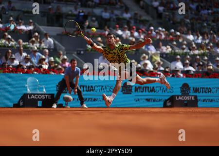 Madrid, Espagne. 05. Mai 2023. Carlos Alcaraz bei den Mutua Madrid Open 2023, Masters 1000 Tennis Turnier am 5. Mai 2023 auf der Caja Magica in Madrid, Spanien - Photo Antoine Couvercelle/DPPI Credit: DPPI Media/Alamy Live News Stockfoto