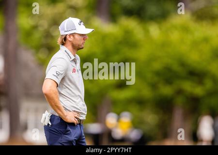Charlotte, NC, USA. 5. Mai 2023. Sam Burns auf dem 4. Green während der zweiten Runde der Wells Fargo Championship 2023 im Quail Hollow Club in Charlotte, NC. (Scott Kinser/Cal Sport Media). Kredit: csm/Alamy Live News Stockfoto