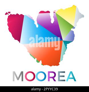 Leuchtende Moorea-Form. Mehrfarbiges, geometrisches Insellogo. Modernes, trendiges Design. Leistungsstarke Vektordarstellung. Stock Vektor