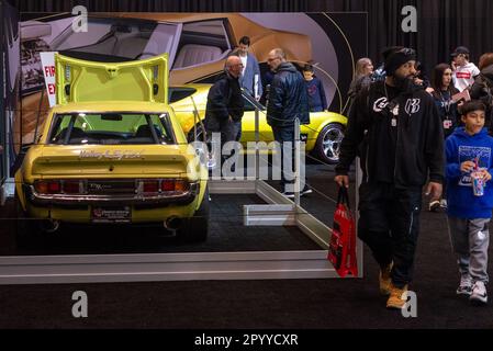 Toronto, ON, Kanada - 21. Februar 2023: Die lebensgroßen Hot-Wheels-Fahrzeuge aus der Hot-Wheels-Garage der Legenden und Sammlerautos werden vorgestellt Stockfoto