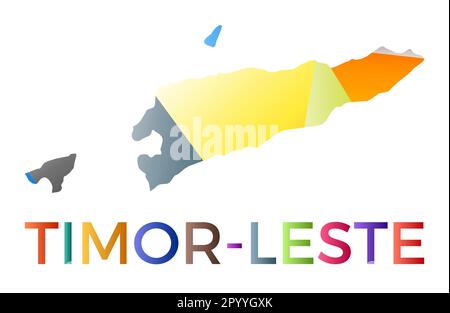 Leuchtend farbige Timor-Leste-Form. Mehrfarbiges, geometrisches Länderlogo. Modernes, trendiges Design. Charmante Vektordarstellung. Stock Vektor