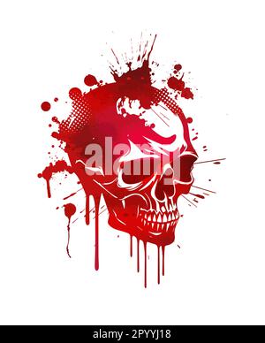 Vintage Retro Design Bloody Skull Illustration T-Shirt Druck Kunstwerke, Blut, Knochen, tot, Kunst, Frisch, schneidend, gesund. Vektordarstellung Stock Vektor
