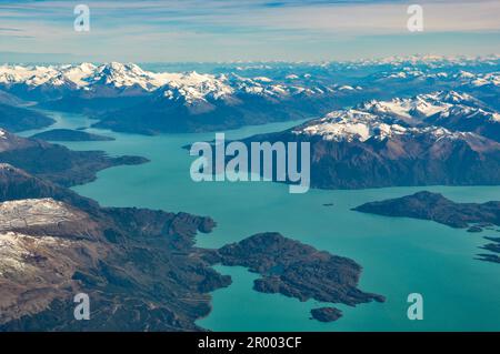 Luftbild des Lago San Martin, Patagonien, oder Lago O'Higgins, und der Südlichen Patagonischen Eisfeld. Argentinien und Chile Stockfoto