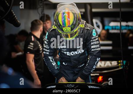 Miami Gardens, Florida, USA. 5. Mai 2023 44 Lewis Hamilton (GBR) Mercedes. Practice and Paddock Life, F1 Grand Prix von Miami im Miami International Autodrome am 5. Mai 2023 in Miami Gardens, Florida, USA. Kredit: Yaroslav Sabitov/YES Market Media/Alamy Live News. Stockfoto