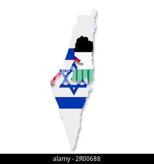 Eine Palästina-Israel-Flaggenkarte mit 3D-Darstellung des Clipping-Pfads Stockfoto