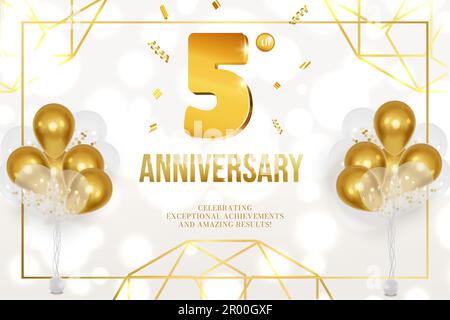 Jubiläumsfeier goldene Zahlen und Ballons weißer Hintergrund Stock Vektor