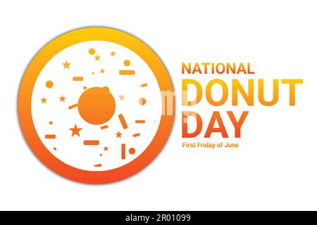 Nationaler Donut-Tag. Erster Freitag Im Juni. Urlaubskonzept. Vorlage für Hintergrund, Banner, Karte, Poster mit Texteindruck. Vektordarstellung. Stock Vektor