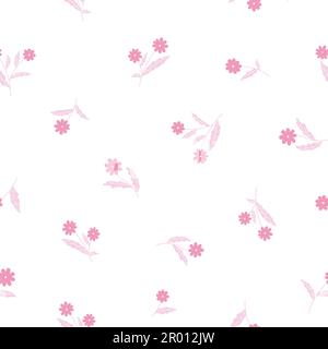 Kleine pinkfarbene Blume mit nahtlosem Muster im Vintage-Stil. Meadow Romantisches Pflanzenmuster Stoffbettwäsche Ditsy Stil Verpackung Innendesign Tapete Pastelltöne niedliche natürliche Blumen Vintage weißer Hintergrund Stock Vektor
