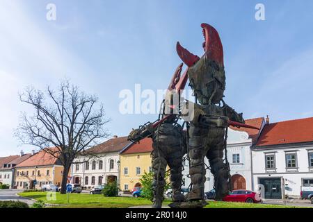 Hadersdorf-Kammern: Skulptur "die Haderer" von Daniel Spoerri, Hauptplatz in Hadersdorf am Kamp im Waldviertel Niederösterreich, Niederösterreich Stockfoto