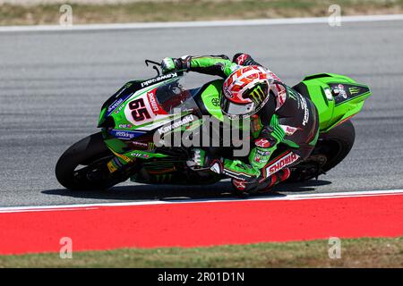 BARCELONA, SPANIEN – MAI 05: Jonathan Rea von GBR des Kawasaki Racing Team WorldSBK mit Kawasaki ZX-10RR während der MOTUL FIM Superbike World Championship 2023 – Prosecco DOC Catalunya Round auf dem Circuit de Barcelona-Catalunya am 05. Mai 2023 in Barcelona, Spanien Stockfoto