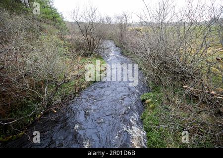 Kleiner Fluss im Hochwasser in abgelegenen ländlichen Bergregionen der Grafschaft donegal republik irland Stockfoto