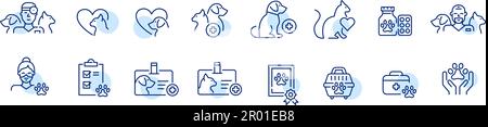 Tiermedizin. Tierklinik. Pixelgenauer, bearbeitbarer Liniensatz Stock Vektor