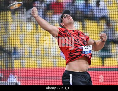 Doha, Katar. 5. Mai 2023. Kristjan CEH aus Slowenien tritt beim Discus-Wurf der Männer beim 2023. Sporttreffen der Diamond League im Suhaim bin Hamad Stadium in Doha, Hauptstadt von Katar, am 5. Mai 2023 an. Kredit: Nikku/Xinhua/Alamy Live News Stockfoto