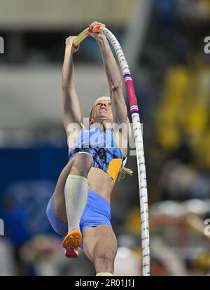 Doha, Katar. 5. Mai 2023. Sandi Morris aus den Vereinigten Staaten tritt beim 2023. Diamond League Athletics Meeting im Suhaim bin Hamad Stadium in Doha, Hauptstadt von Katar, am 5. Mai 2023 an. Kredit: Nikku/Xinhua/Alamy Live News Stockfoto