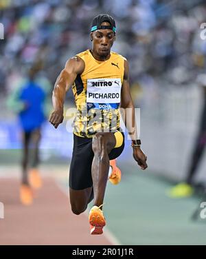 Doha, Katar. 5. Mai 2023. Pedro Pichardo von Portugal tritt beim Triple Jump für Männer beim 2023. Diamond League Athletics Meeting im Suhaim bin Hamad Stadium in Doha, Hauptstadt von Katar, am 5. Mai 2023 an. Kredit: Nikku/Xinhua/Alamy Live News Stockfoto